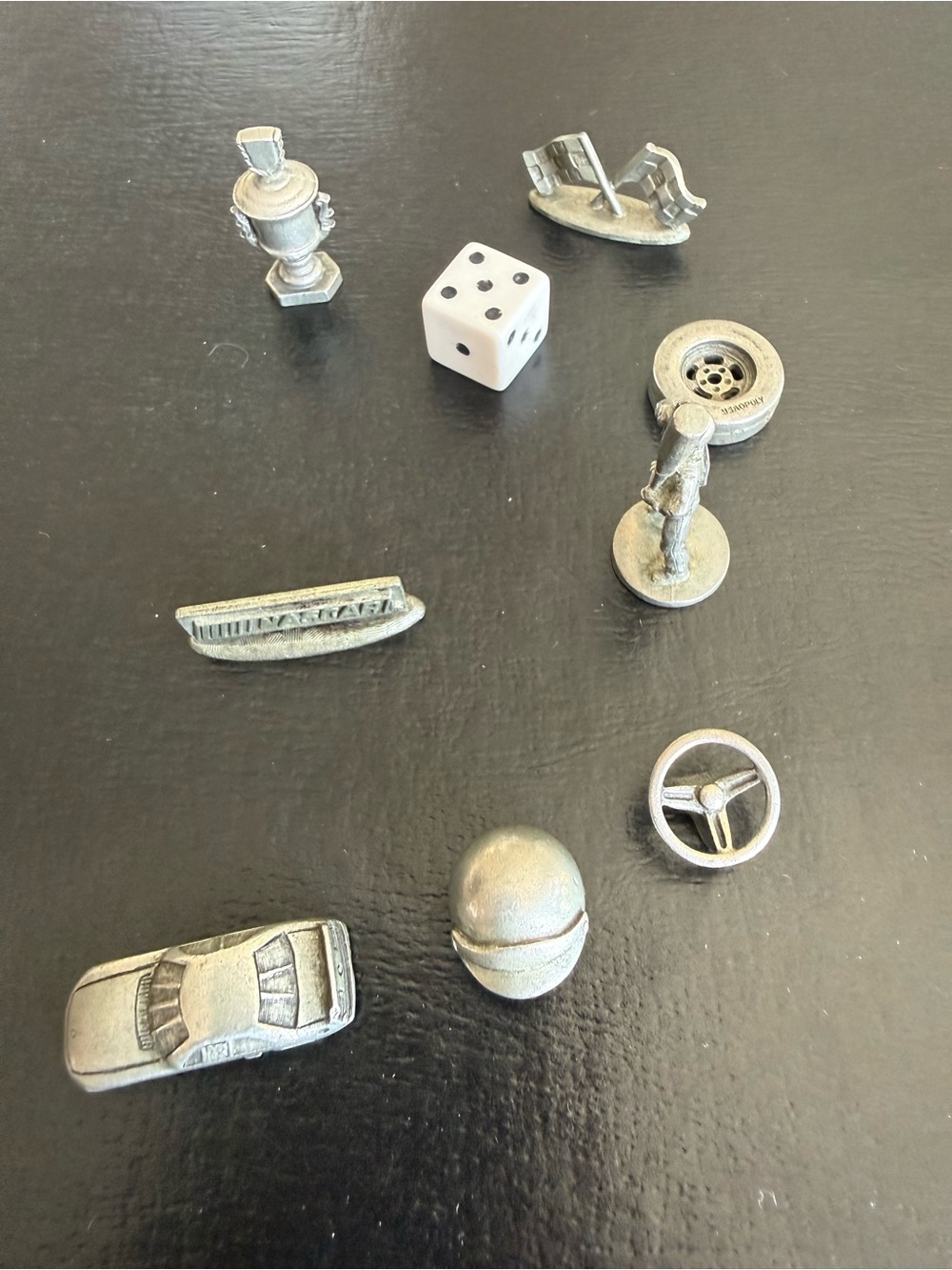 Vintage NASCAR Monopoly pewter token and dice replacement game pieces